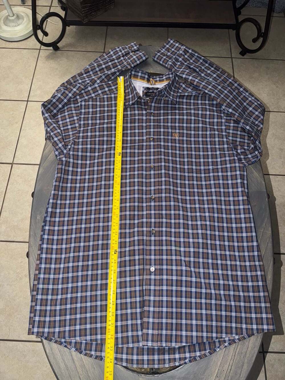 Ariat Pro Series Stretch Blue Brown Plaid long sleeve size Large